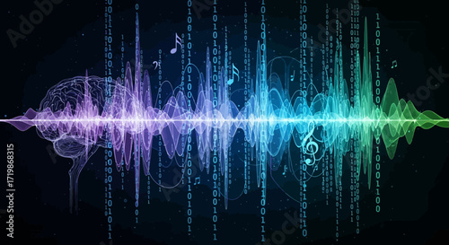 Brainwave Frequencies and Digital Data Streams: A Stunning Visual Representation of Cognitive Technology and Modern Data Analysis