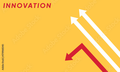Background innovation concept. Minimalist stile red arrow changing direction and white ones. New idea, changer, trend, courage, creative solution,business, innovation and unique way concept