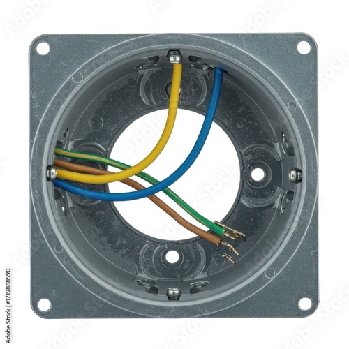 Electrical junction box with multi-colored wires inside  