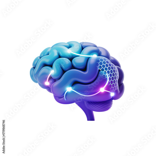 High quality 3d AI brain icon Isolated on Transparent Background