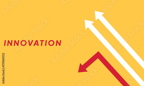 Background innovation concept. Minimalist stile red arrow changing direction and white ones. New idea, changer, trend, courage, creative solution,business, innovation and unique way concept