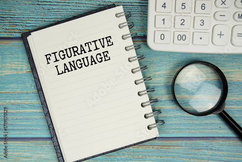 Canvas Print Figurative Language text on notepad with magnifying glass and calculator on wood