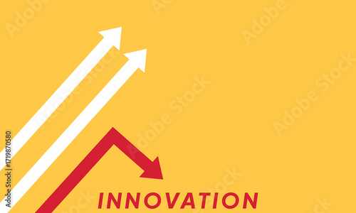 Background innovation concept. Minimalist stile red arrow changing direction and white ones. New idea, changer, trend, courage, creative solution,business, innovation and unique way concept