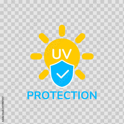 UV protection icon set. UV radiation icon. Ultraviolet symbol. Sun uv protection icons. Vector pictogram of sunscreen spf. Skincare illustration, sign for cosmetics packaging