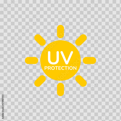 UV protection icon set. UV radiation icon. Ultraviolet symbol. Sun uv protection icons. Vector pictogram of sunscreen spf. Skincare illustration, sign for cosmetics packaging