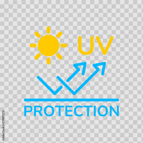 UV protection icon set. UV radiation icon. Ultraviolet symbol. Sun uv protection icons. Vector pictogram of sunscreen spf. Skincare illustration, sign for cosmetics packaging