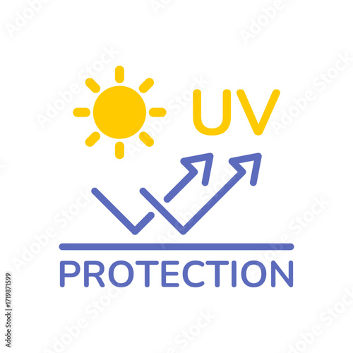 UV protection icon set. UV radiation icon. Ultraviolet symbol. Sun uv protection icons. Vector pictogram of sunscreen spf. Skincare illustration, sign for cosmetics packaging