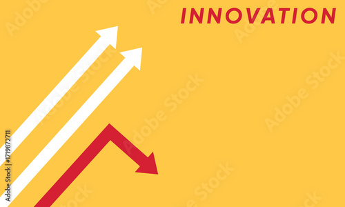 Background innovation concept. Minimalist stile red arrow changing direction and white ones. New idea, changer, trend, courage, creative solution,business, innovation and unique way concept