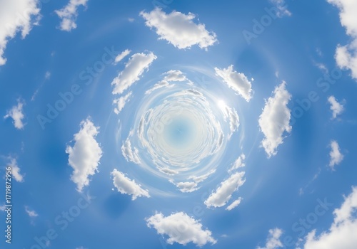 Wallpaper Mural A swirling panorama of a vibrant blue sky filled with fluffy white clouds, creating a mesmerizing vortex effect. Torontodigital.ca