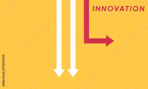 Background innovation concept. Minimalist stile red arrow changing direction and white ones. New idea, changer, trend, courage, creative solution,business, innovation and unique way concept