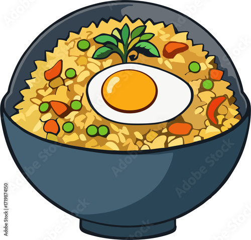 Chinese Fried Rice Bowl with Egg and Vegetables Vector – Simple Asian Food Art