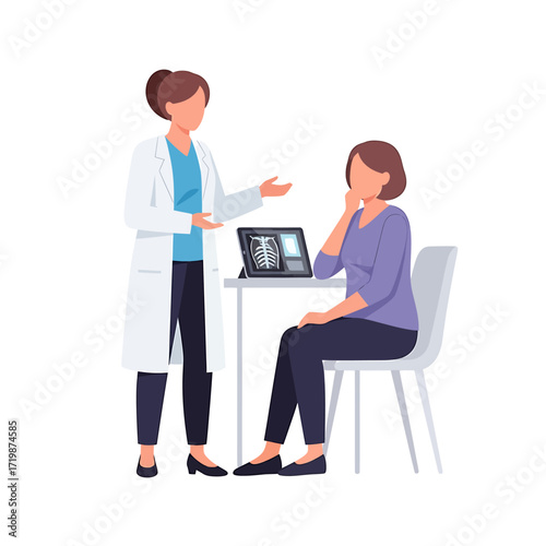 Female Doctor Explaining X-Ray Results to Patient on Tablet Computer, Healthcare Illustration