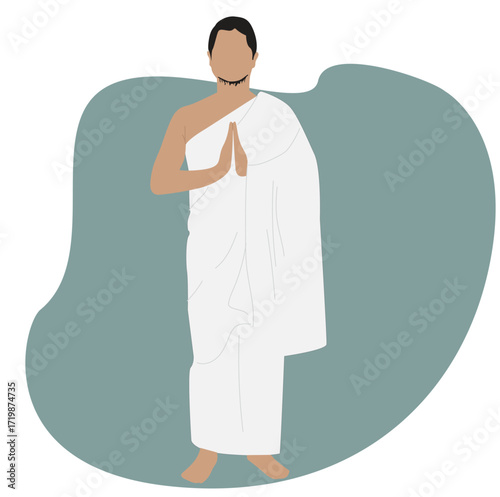 men wearing Umrah clothes. Muslim man wearing white ihram clothes for Hajj or Umrah pilgrimage. 