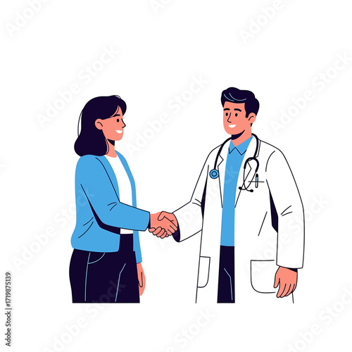 Doctor and Patient Shaking Hands, Illustration for Healthcare Concepts