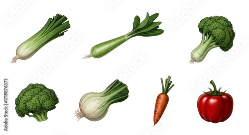 Assortment of Fresh Vegetables Isolated on White Background.