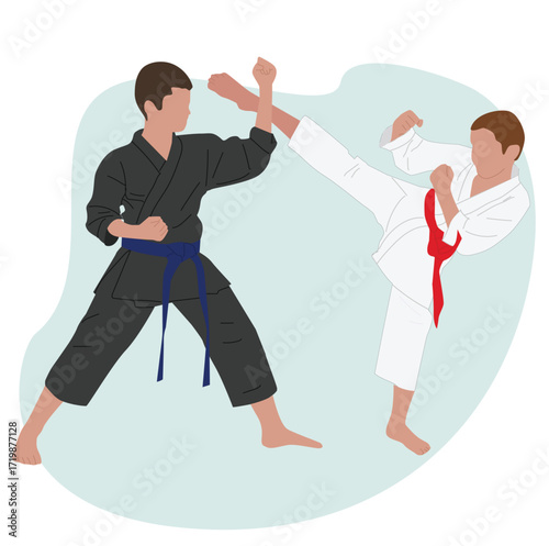 boys doing self-defense.Children are doing high throws judo in judogi.