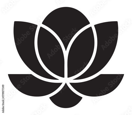 Elegant black lotus flower silhouette isolated on white background