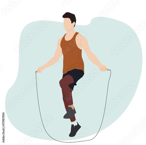 man playing jump rope.Young bearded man skipping with a jump rope. 