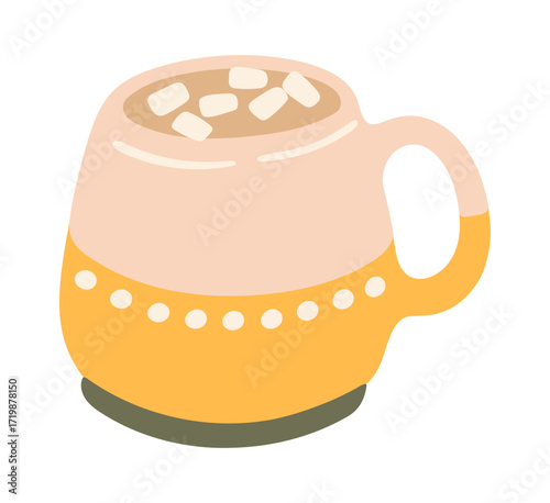 Illustration of Hot Chocolate with Marshmallows. Vector.