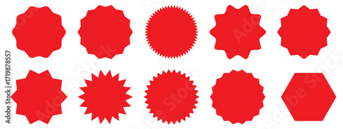Set of red starburst, starburst labels. tag or label set. starburst or sunburst badge collection. can be used for price tag, best sell, shirt size, quality mark 