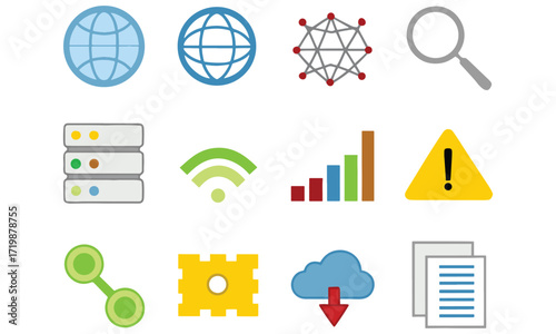 Technologie & Netzwerk Icons – Cloud, Daten, Internet & Sicherheit Symbole