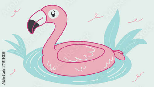 Pink flamingo pool float vector illustration for summer fun and tropical vacation design ideas