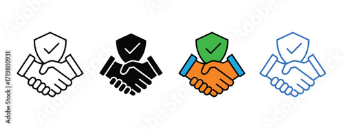 Handshake and shield line icon vector. trust and security in business agreements with a handshake and shield symbol. vector illustration.