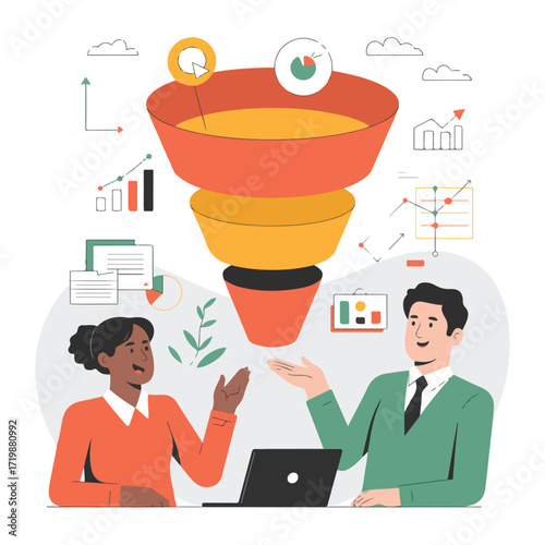 Business people discussing sales funnel