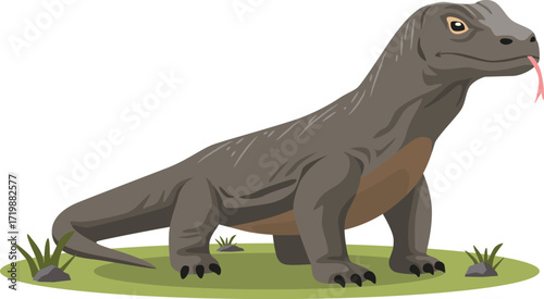 Flat 2D Vector Illustration of a Komodo Dragon Standing on Grass