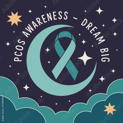 Dream Big PCOS Awareness Moon and Ribbon