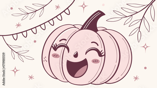 Cute halloween pumpkin illustration vector design with kawaii face for fall season and autumn vibes