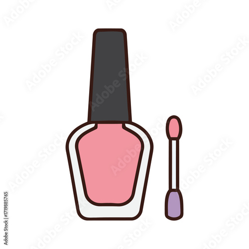 Vibrant pink nail polish bottle and applicator, a charming illustration representing personal beauty, style, and the art of manicure, perfect for self-care and fashion-forward aesthetics