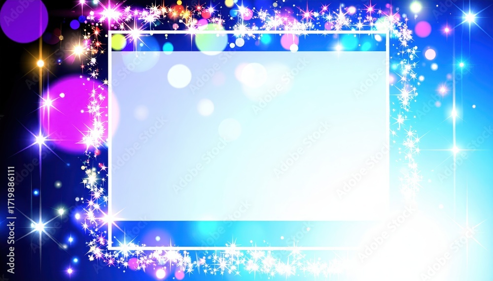 Obraz premium Cornice Rettangolare Luminosa con Nuvole e Scintille Glitter