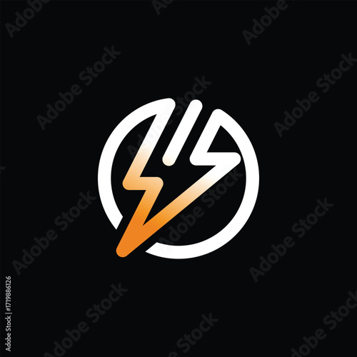 Lightning logo with bold line art style in a circle