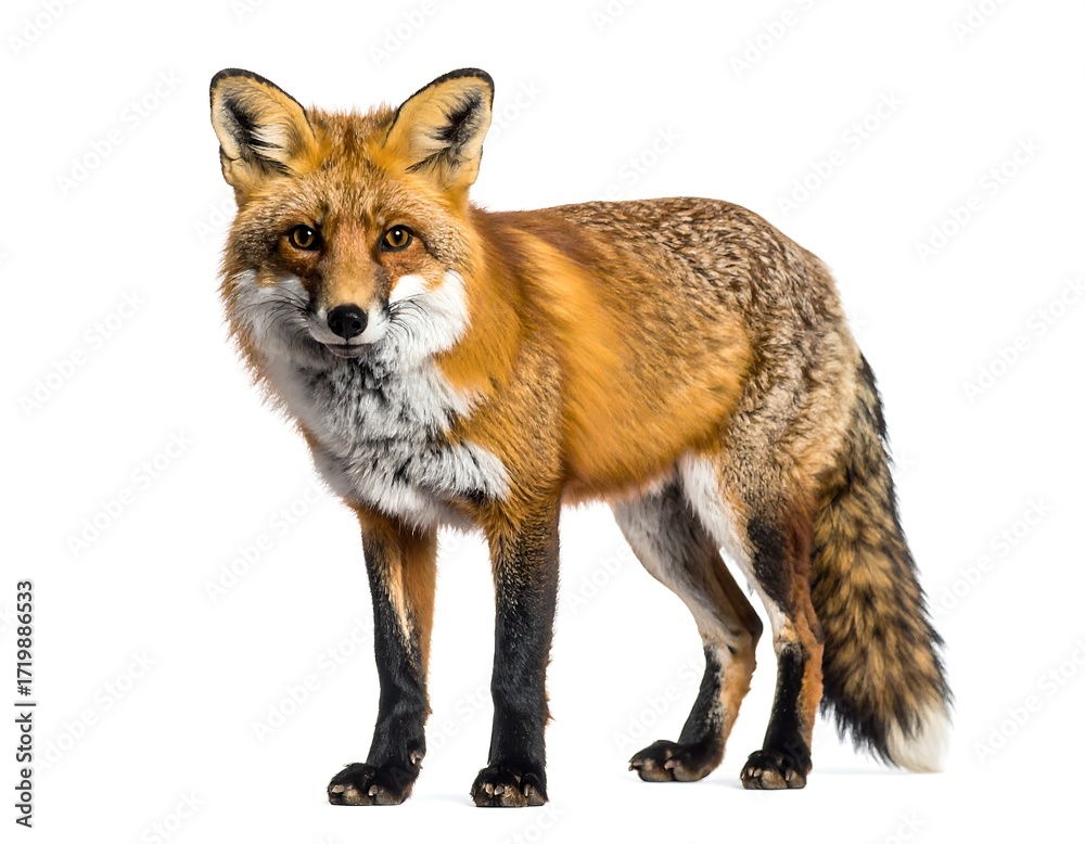 Fototapeta premium Red Fox Standing Alertly Isolated on White Background