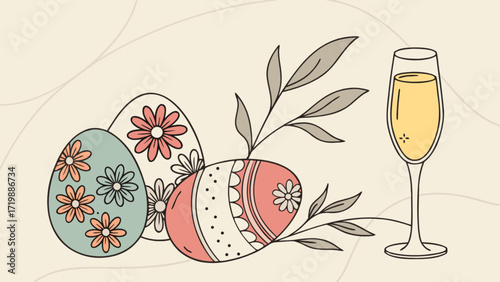 Celebrate easter with decorated eggs and champagne a festive holiday spring time illustration art