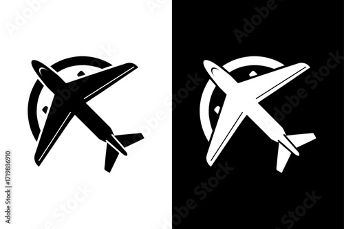 Travel Airplane Symbol Icon on Black and White Background.