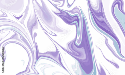 Soft liquid marble background in pastel purple and light blue. Elegant fluid art texture with white swirls for a gentle and clean design.
