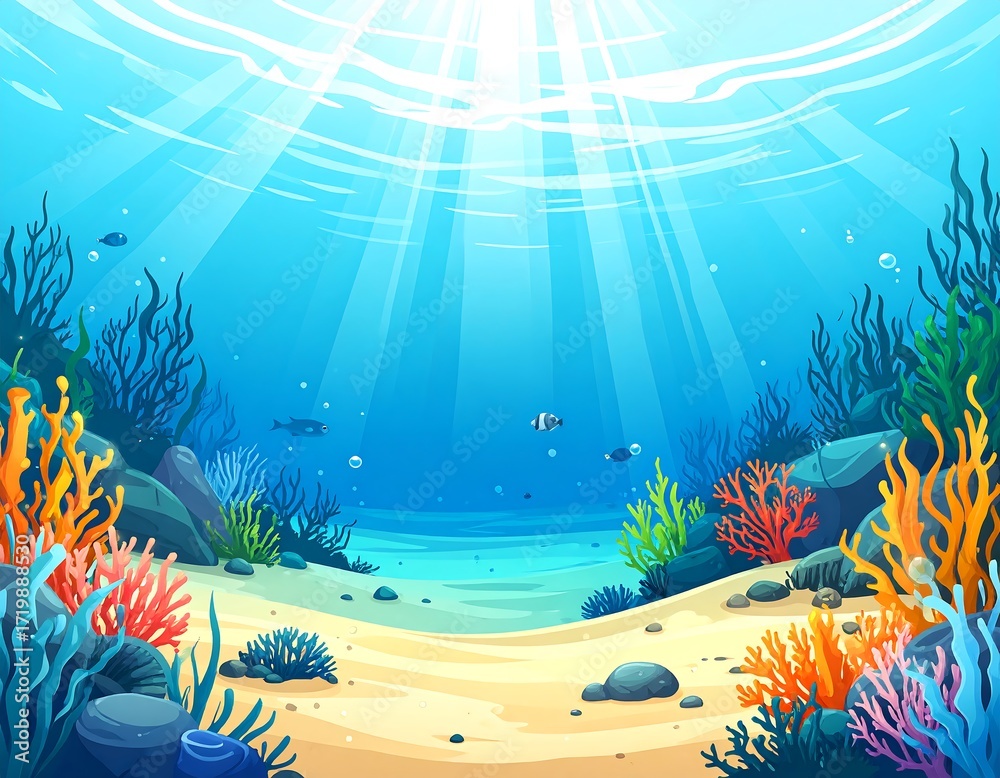 Naklejka premium Underwater Scene A Vibrant Ecosystem Beneath the Waves, A Marine Paradise