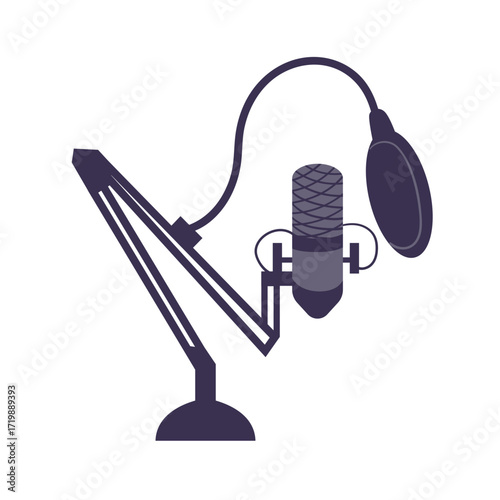 Vector illustration of a professional studio microphone with a flexible arm. Recording studios and podcasting themes. Flat minimalist simple hand drawn design
