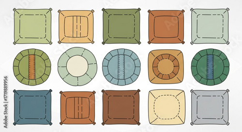 Collection of decorative pillows hand drawn vector illustration of cushions in different shapes and colors for interior design