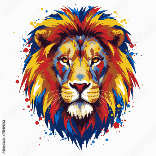 Vibrant Lion Portrait with Splash Effect - Artistic Digital Illustration