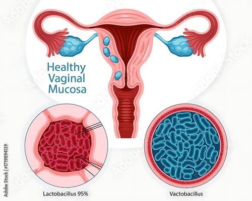 Human uterus and vaginal mucosa health conditions detailed medical diagram