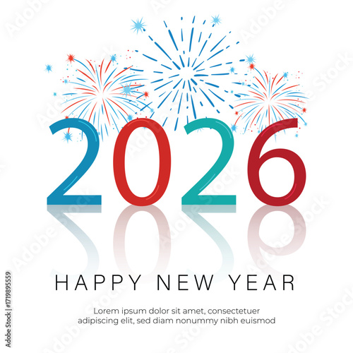 Happy New Year 2026 cheerful colour with fireworks, , calendar concept. Design template post new year 2026. vector illustration.