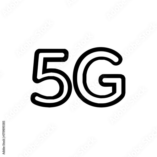 A black outlined number five and letter g representing fifth generation technology isolated on white background