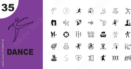 Elegant Dance Icons Set: 35 Minimalist Line Art Designs elegant