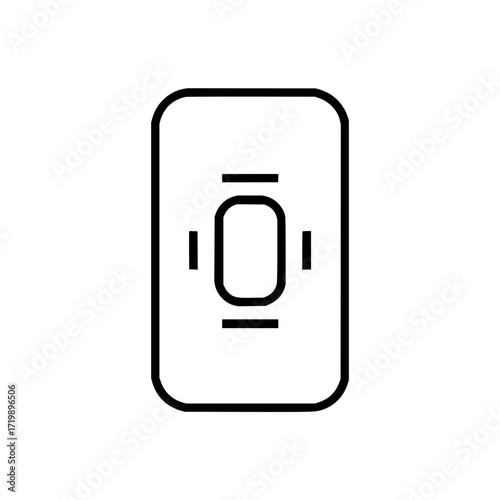 Outline drawing of a light switch with a rounded rectangle shape and toggle in the center with lines