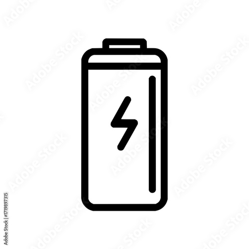 Illustration of a black outlined battery with a lightning bolt indicating energy level and power source