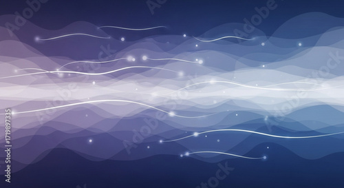An abstract blue and purple background with flowing lines and sparkling lights, creating a dreamy and ethereal atmosphere with a sense of movement