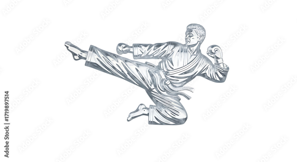 Fototapeta premium Martial arts fighter performing a dynamic side kick, isolated transparent, symbolizing strength, discipline, and combat sports